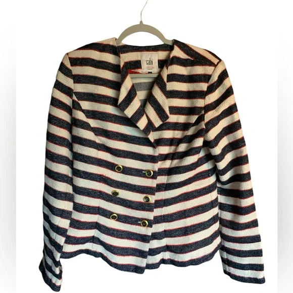 Cabi women’s blazer jacket unlined red cream blue size 8 nautical coastal office - Picture 1 of 17